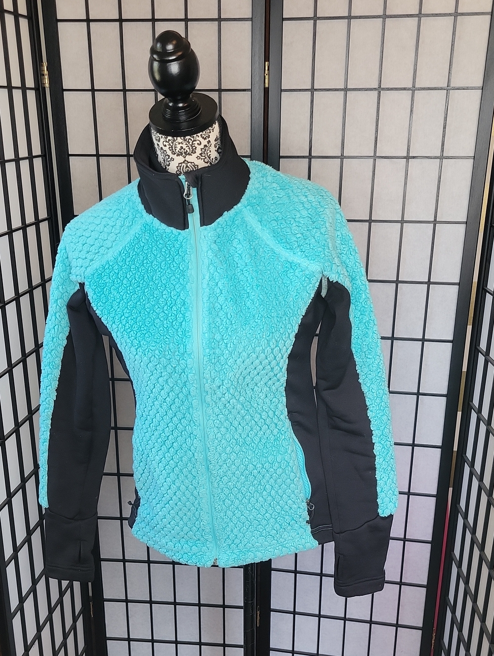 Avalanche Aqua and Black Teddy Womens Fleece Zip Jacket